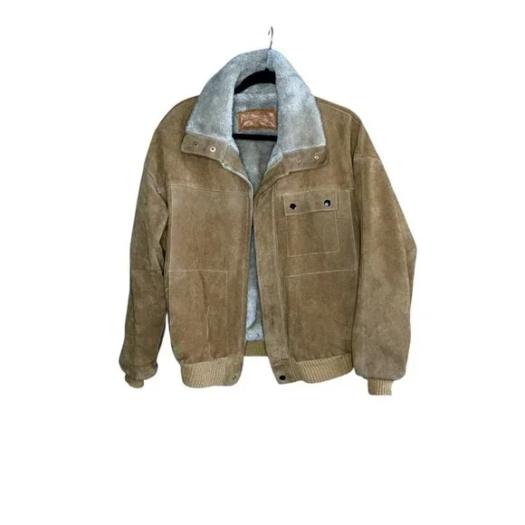 William Barry Tan Suede Flight Bomber Jacket Sherpa Lined Vintage Size 40